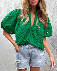 Hollow Out Lace Embroidered Blouse