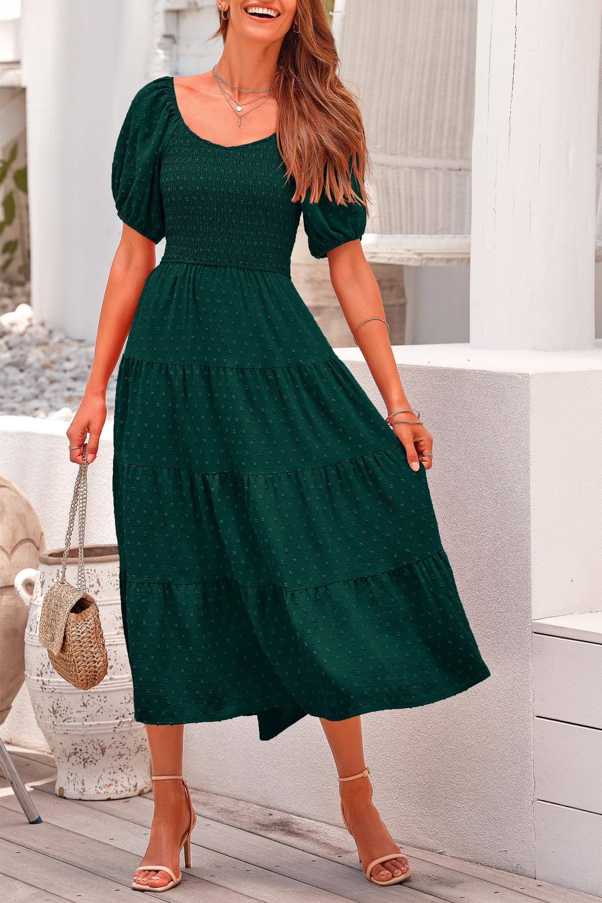 Puff Sleeve Boho Midi Dress