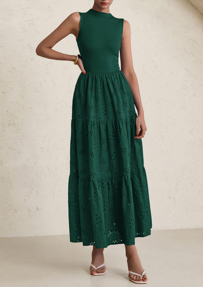 PRETTYGARDEN Dresses for Women Casual Eyelet Sleeveless Wedding Guest Maxi Dress Tank Top Sundress with Pockets