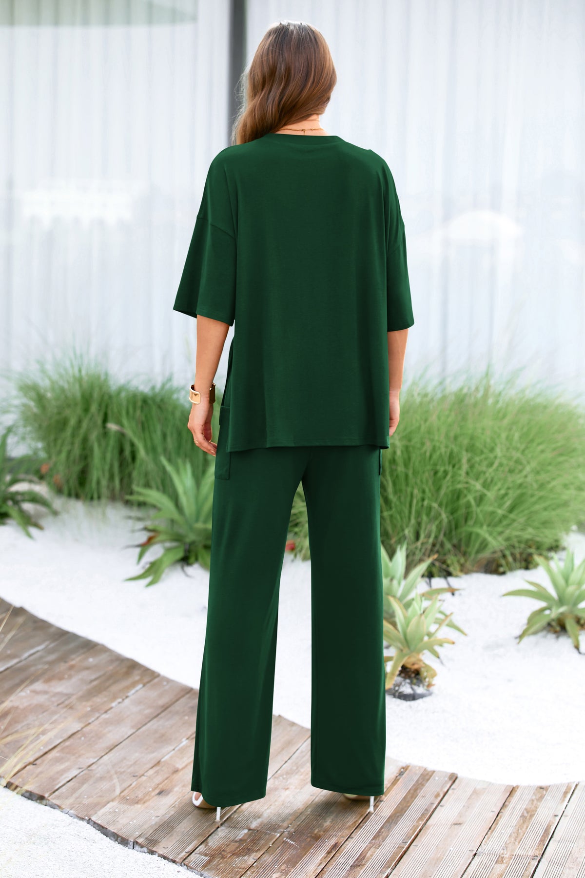 Short Sleeve Pullover Tops And Wide Leg Pants Lounge Set