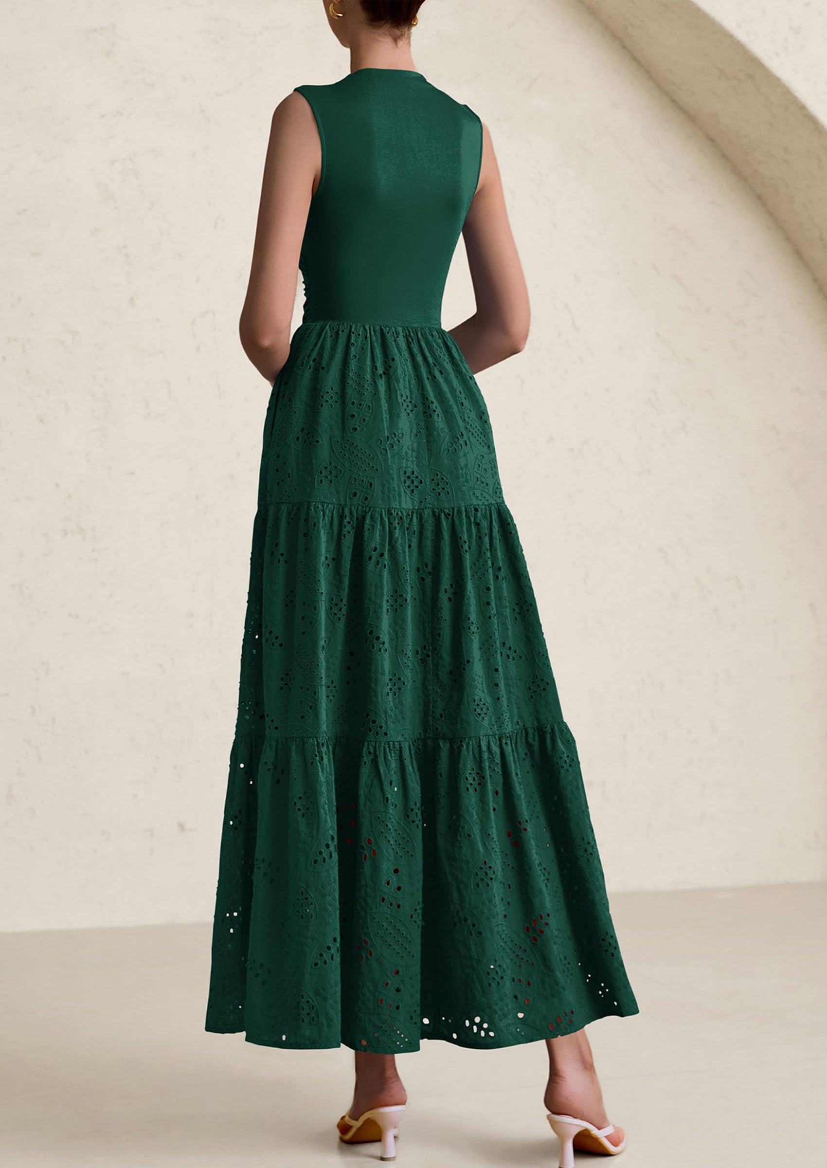 PRETTYGARDEN Dresses for Women Casual Eyelet Sleeveless Wedding Guest Maxi Dress Tank Top Sundress with Pockets