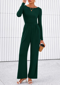 PRETTYGARDEN One Piece Jumpsuits for Women Dressy Casual Long Sleeve Crewneck Wide Leg Romper Overalls Spring Outfits