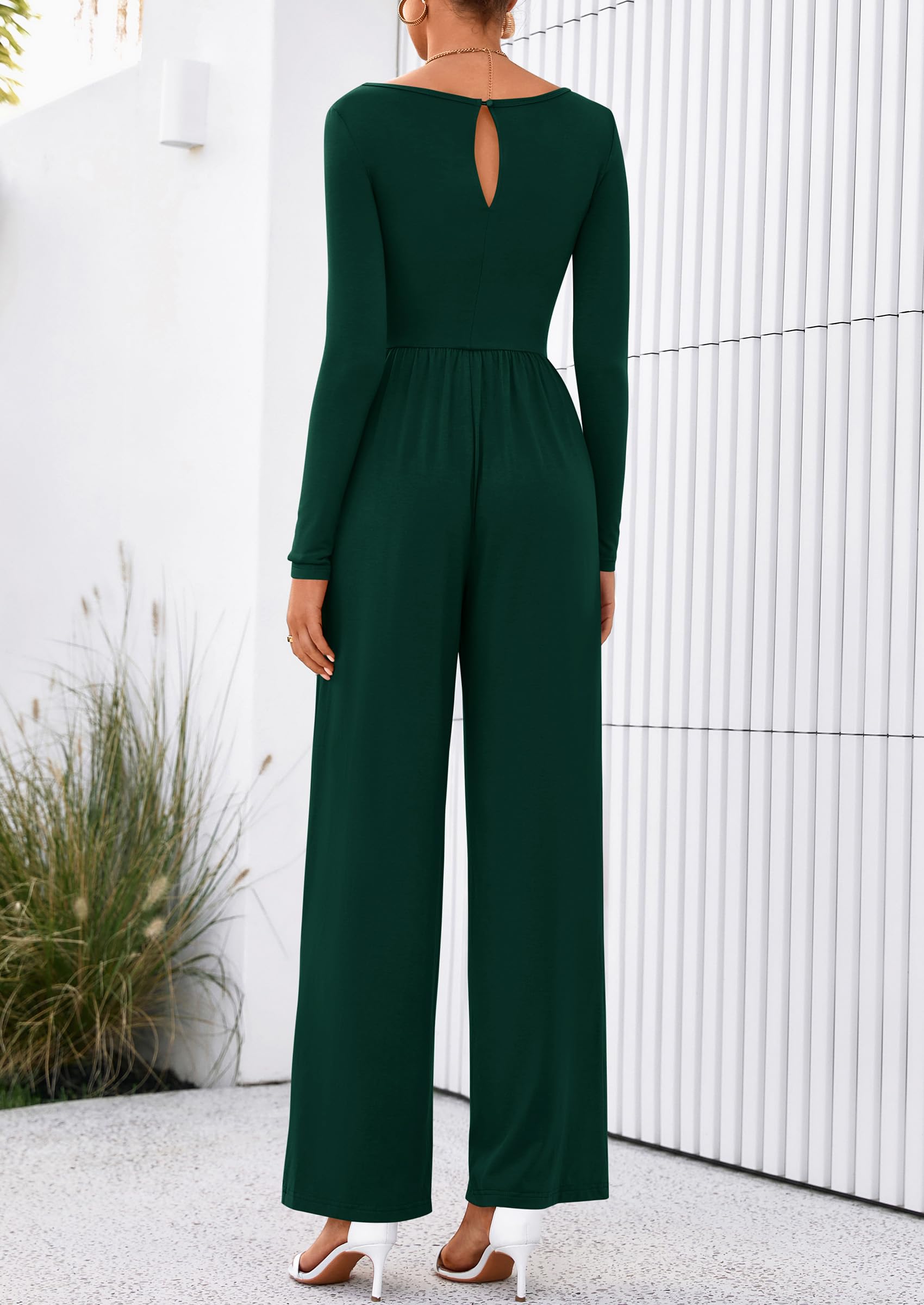 PRETTYGARDEN One Piece Jumpsuits for Women Dressy Casual Long Sleeve Crewneck Wide Leg Romper Overalls Spring Outfits