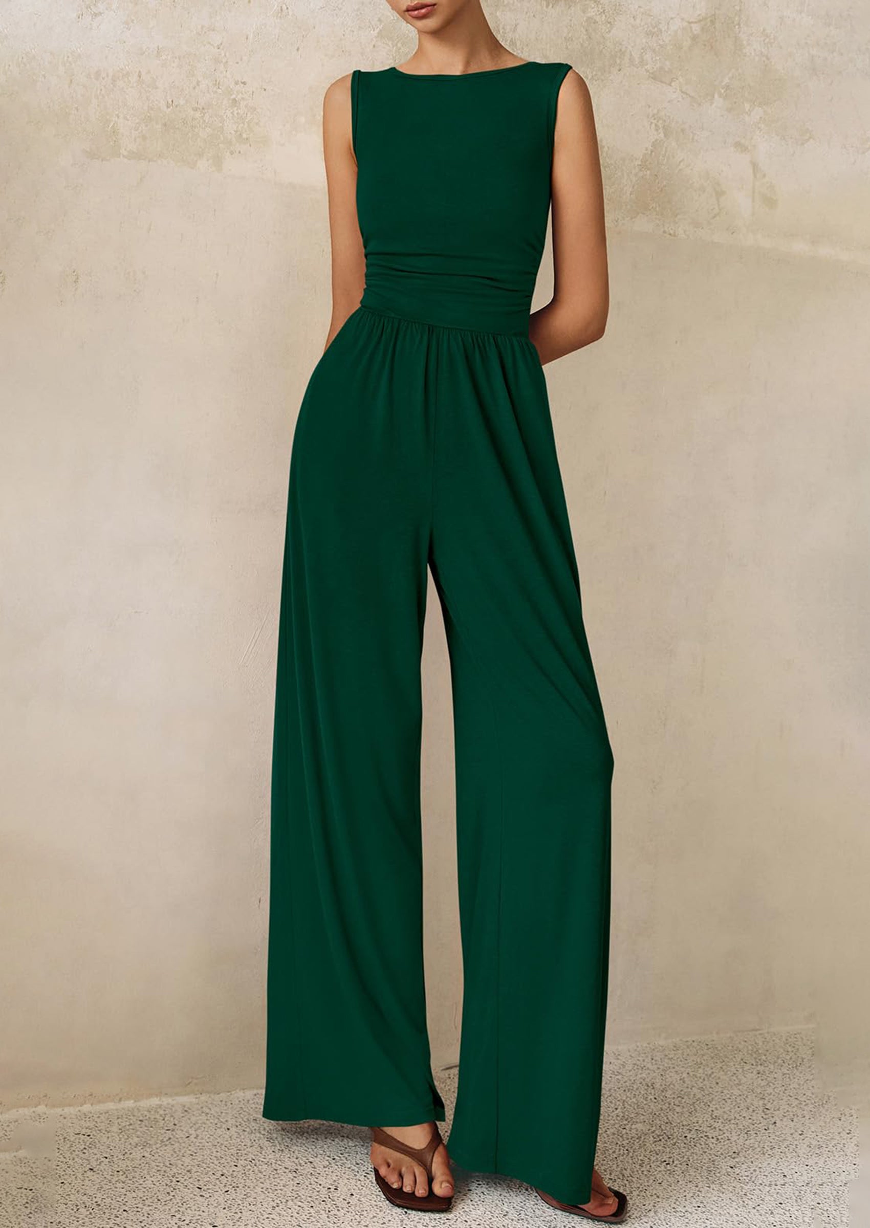PRETTYGARDEN One Piece Jumpsuits for Women Dressy Casual Sleeveless Crewneck Wide Leg Rompers Jumpers Vacation Summer Outfits
