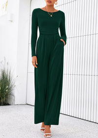 PRETTYGARDEN One Piece Jumpsuits for Women Dressy Casual Long Sleeve Crewneck Wide Leg Romper Overalls Spring Outfits