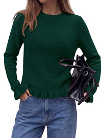 PRETTYGARDEN Women's Ruffle Sweaters Fall Fashion Cozy Knit Pullover  Soft Warm Chunky, Crewneck Long Sleeve, Cute Peplum Tops, Dressy Casual Blouses, Going Out Holiday, Trendy Winter Outfits