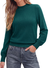 PRETTYGARDEN Womens Fall Mock Neck Long Sleeve Sweater  Soft Stretchy Fabric, V-Shape Knit Pattern, Chic Puff Sleeves, Ribbed Trim Pullover Sweaters, Casual Work Office Outfits