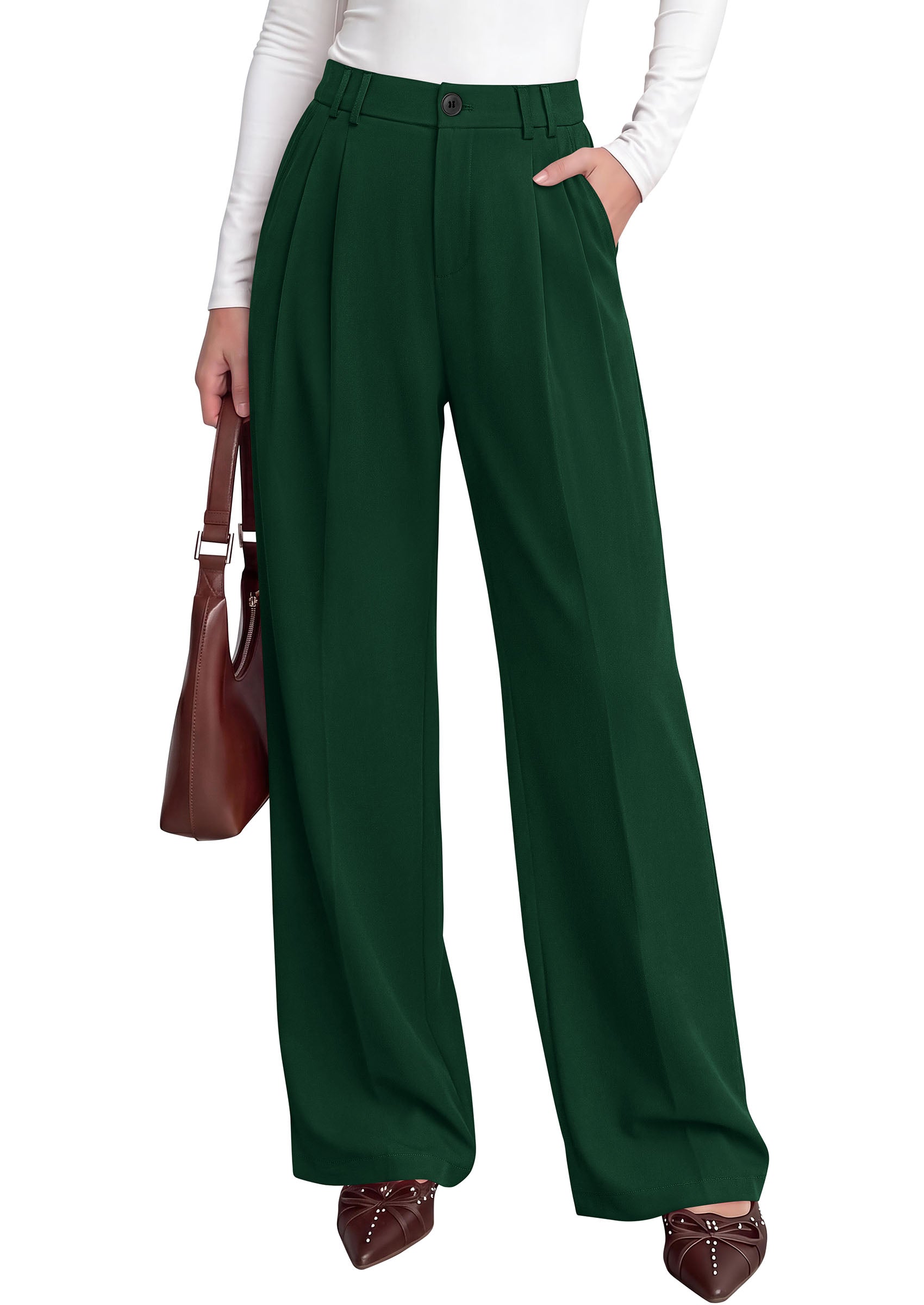 PRETTYGARDEN Women's Dress Pants Wide Leg Flowy Trousers | High Waisted Palazzo Pants, Pleated Front, Side Pockets, Work Office Wear, Business Casual Outfits, Fall Fashion Clothing