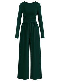 PRETTYGARDEN One Piece Jumpsuits for Women Dressy Casual Long Sleeve Crewneck Wide Leg Romper Overalls Spring Outfits 2026