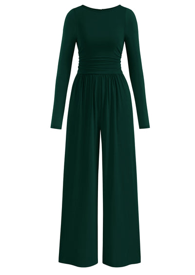 PRETTYGARDEN One Piece Jumpsuits for Women Dressy Casual Long Sleeve Crewneck Wide Leg Romper Overalls Spring Outfits 2026
