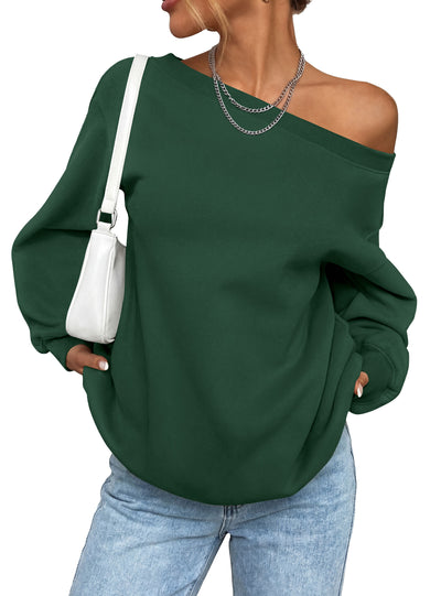 PRETTYGARDEN Womens Off The Shoulder Sweatshirt Loose Fit | Slouchy Long Sleeve Tops,Comfy Fleece Sweatshirts,Oversized Pullover,Casual Daily Street Y2K Outfits,Fall Winter Clothes