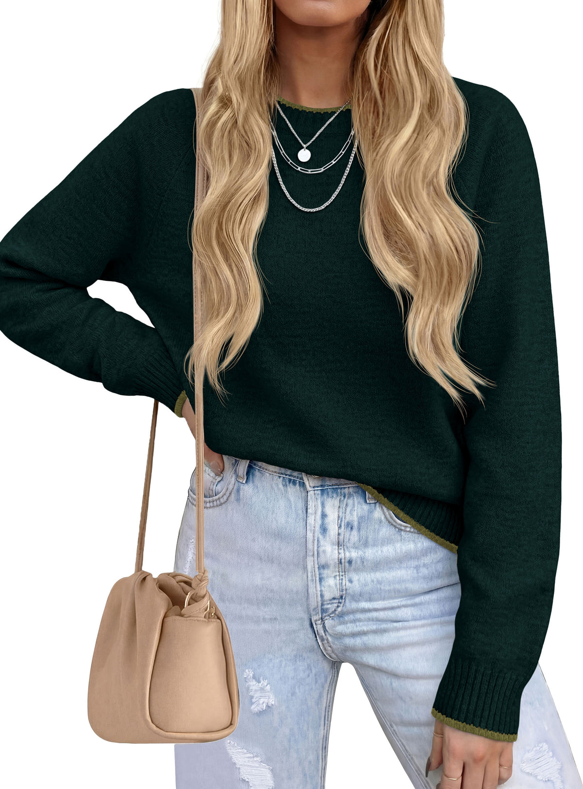 PRETTYGARDEN Womens Crewneck Fall Sweaters Pullover Tops | Soft Stretchy Knit,Reglan Long Sleeve,Ribbed Cuffs,Color Block,Casual Daily Outfits,Office Work Clothes,Winter Layering Wear