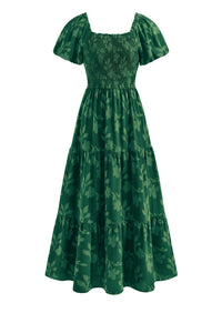 PRETTYGARDEN Women's 2026 Summer Boho Maxi Dresses Floral Short Sleeve Square Neck Smocked Flowy Long Dress Vacation Outfits PRETTYGARDEN