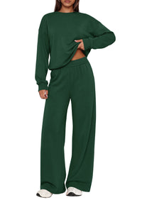 PRETTYGARDEN 2 Piece Lounge Sets for Women Casual Sweatsuits | Soft Stretchy,Drop Shoulder Crew Neck Sweatshirt & Wide Leg Pants,Workout Airport Matching Set Tracksuit,Fall Winter Outfits