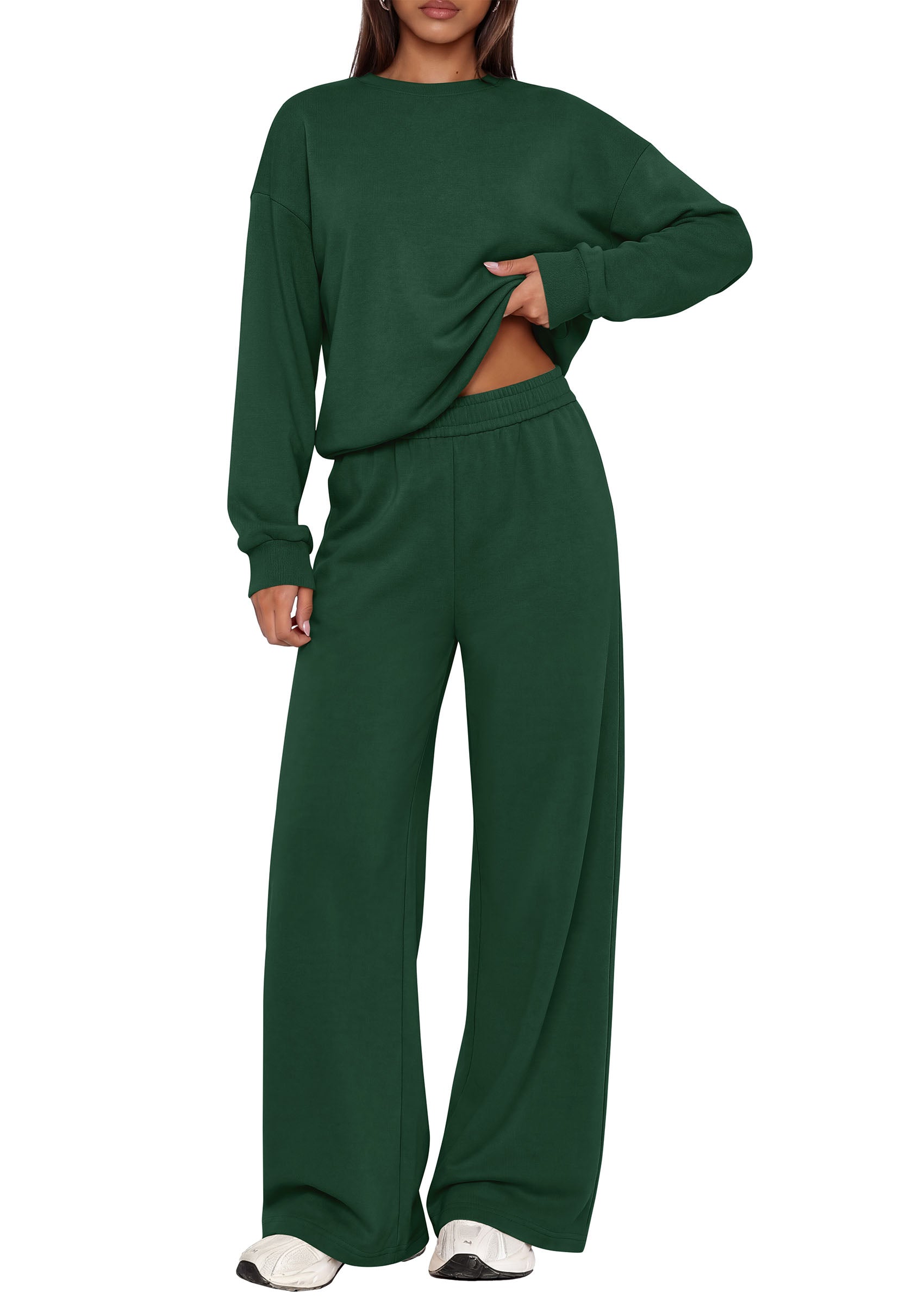 PRETTYGARDEN 2 Piece Lounge Sets for Women Casual Sweatsuits | Soft Stretchy,Drop Shoulder Crew Neck Sweatshirt & Wide Leg Pants,Workout Airport Matching Set Tracksuit,Fall Winter Outfits