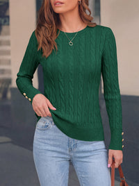 PRETTYGARDEN Fall Sweaters for Women Cable Knit Long Sleeve Button Cuffs | Slim Fit Sweater Tops Dressy Casual, Ribbed Crewneck Sweater Shirts, Women's Sweaters Fall Winter, Business Casual Outfits