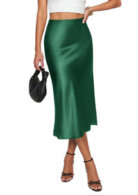 PRETTYGARDEN Women's Satin Skirts 2026 Fall Business Casual Silk High Waisted A Line Flowy Wedding Cocktail Party Midi Skirt