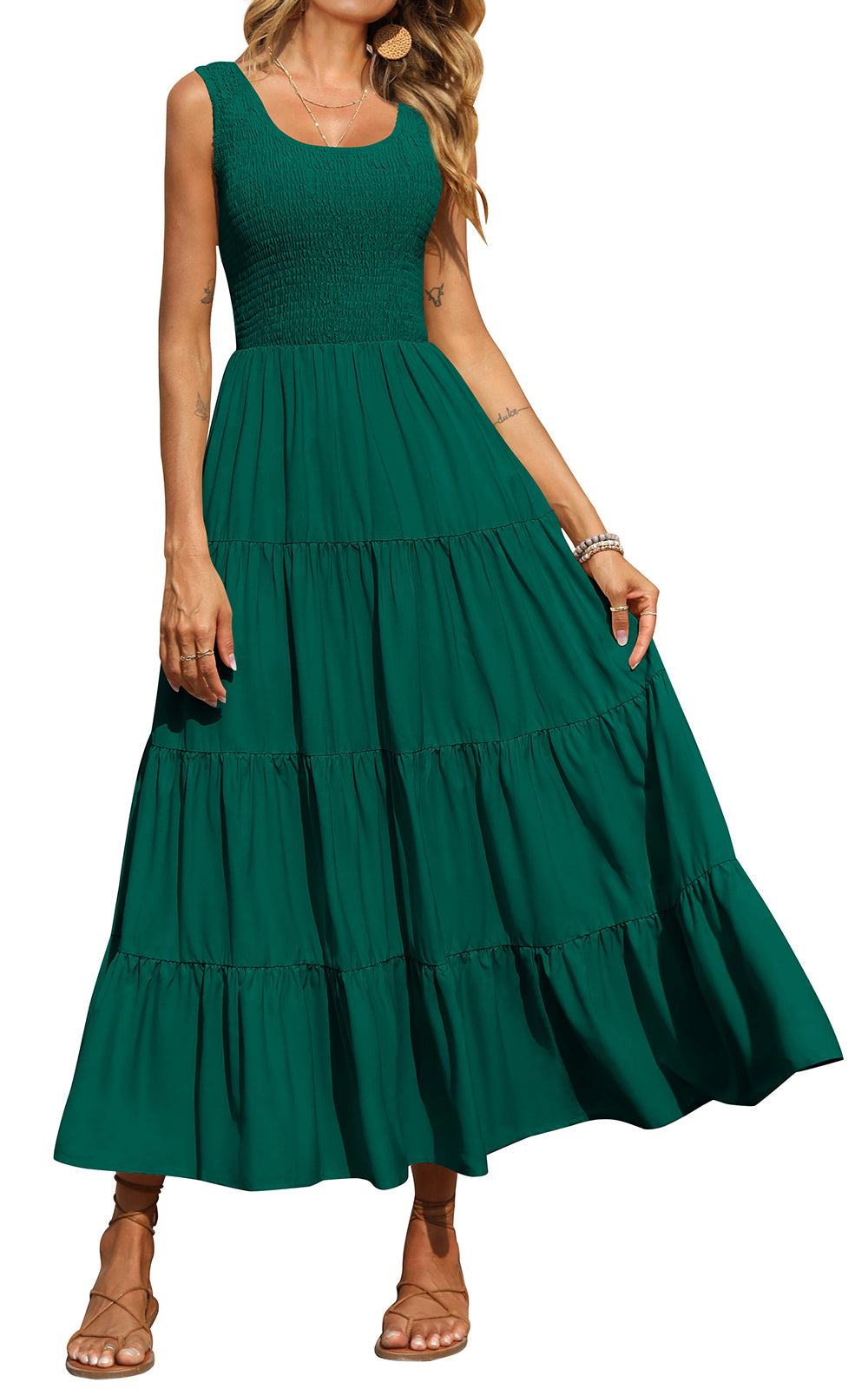 PRETTYGARDEN Women's 2026 Casual Loose Plain Maxi Sundress Smocked Tank Dress Sleeveless Summer Beach Tiered Long Dresses