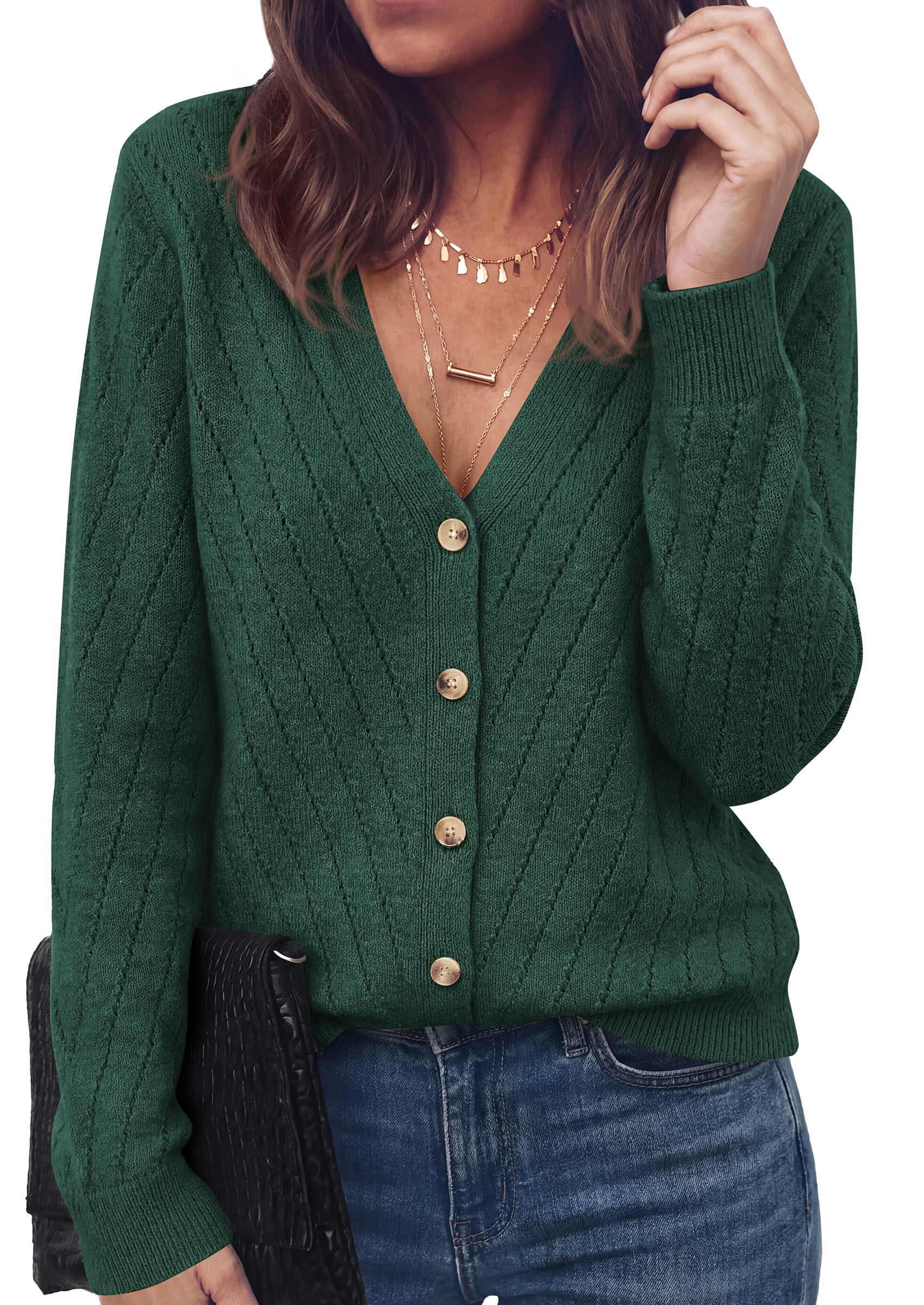 PRETTYGARDEN Women's Cozy Cardigan Sweater with Button | V Neck Long Sleeve Tops, Open Front for Fall Clothes 2026, Knit Winter Clothing, Solid Bussiness Casual & Vacation Outfits