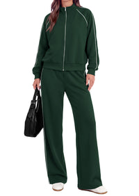 PRETTYGARDEN Women's 2 Piece Sweat Set Casual Fall Outfits | Zip Up Sweatshirt,Wide Leg Pants Sweatsuits,Side Stripes,Matching Lounge Sets,Athletic Wear for Airport,Jogging,Travel,Daily