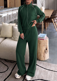 PRETTYGARDEN Women's 2 Piece Sweat Set Casual Fall Outfits | Zip Up Sweatshirt,Wide Leg Pants Sweatsuits,Side Stripes,Matching Lounge Sets,Athletic Wear for Airport,Jogging,Travel,Daily