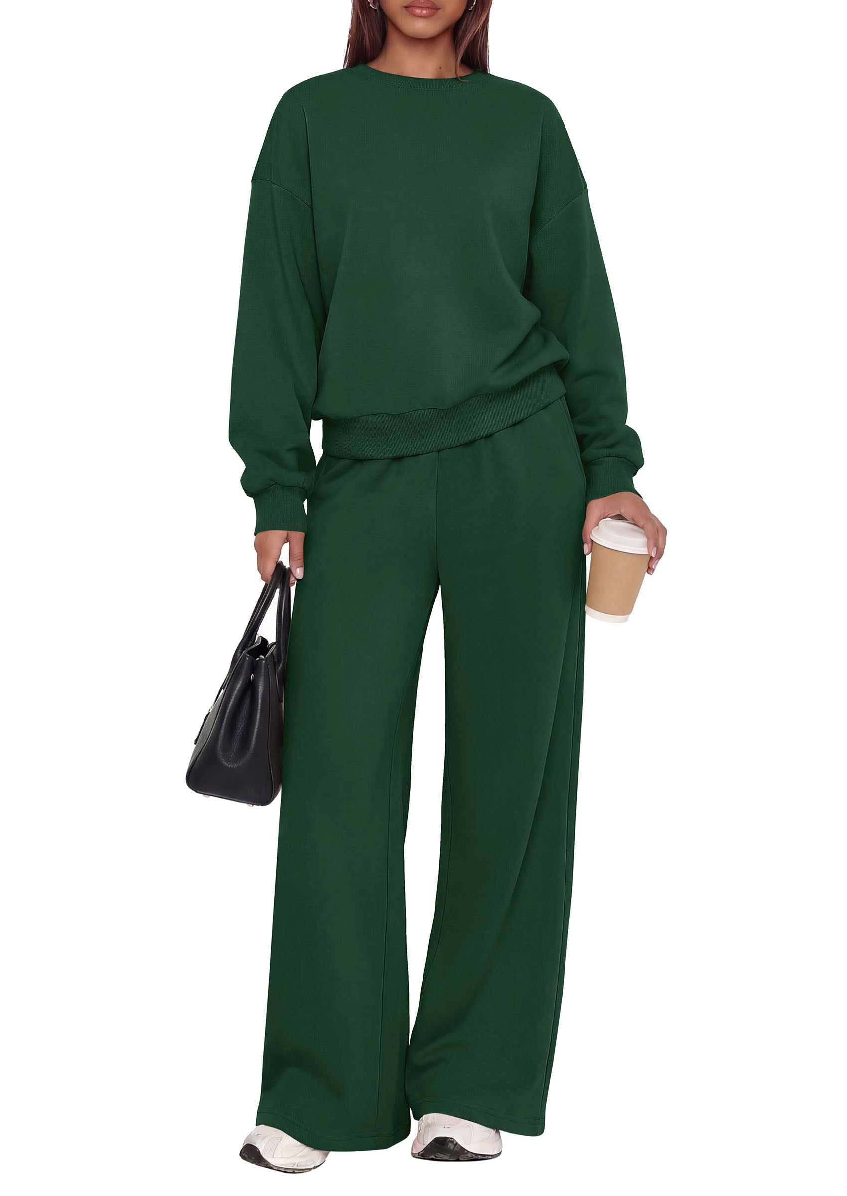 PRETTYGARDEN 2 Piece Lounge Sets for Women Casual Sweatsuits | Soft Stretchy,Drop Shoulder Crew Neck Sweatshirt & Wide Leg Pants,Workout Airport Matching Set Tracksuit,Fall Winter Outfits