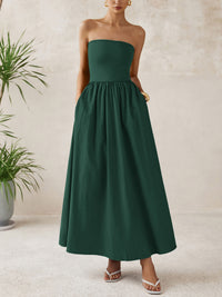 PRETTYGARDEN Women Summer Elegant Strapless Maxi Dress Tube Top Dress A Line Flowy Long Wedding Party Cocktail Dresses