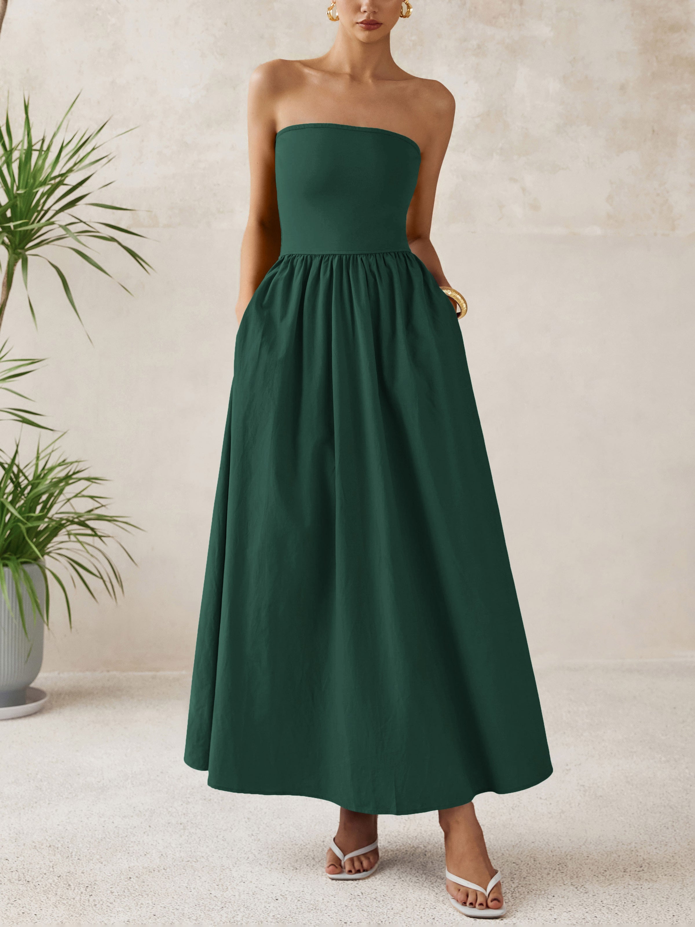 PRETTYGARDEN Women Summer Elegant Strapless Maxi Dress Tube Top Dress A Line Flowy Long Wedding Party Cocktail Dresses