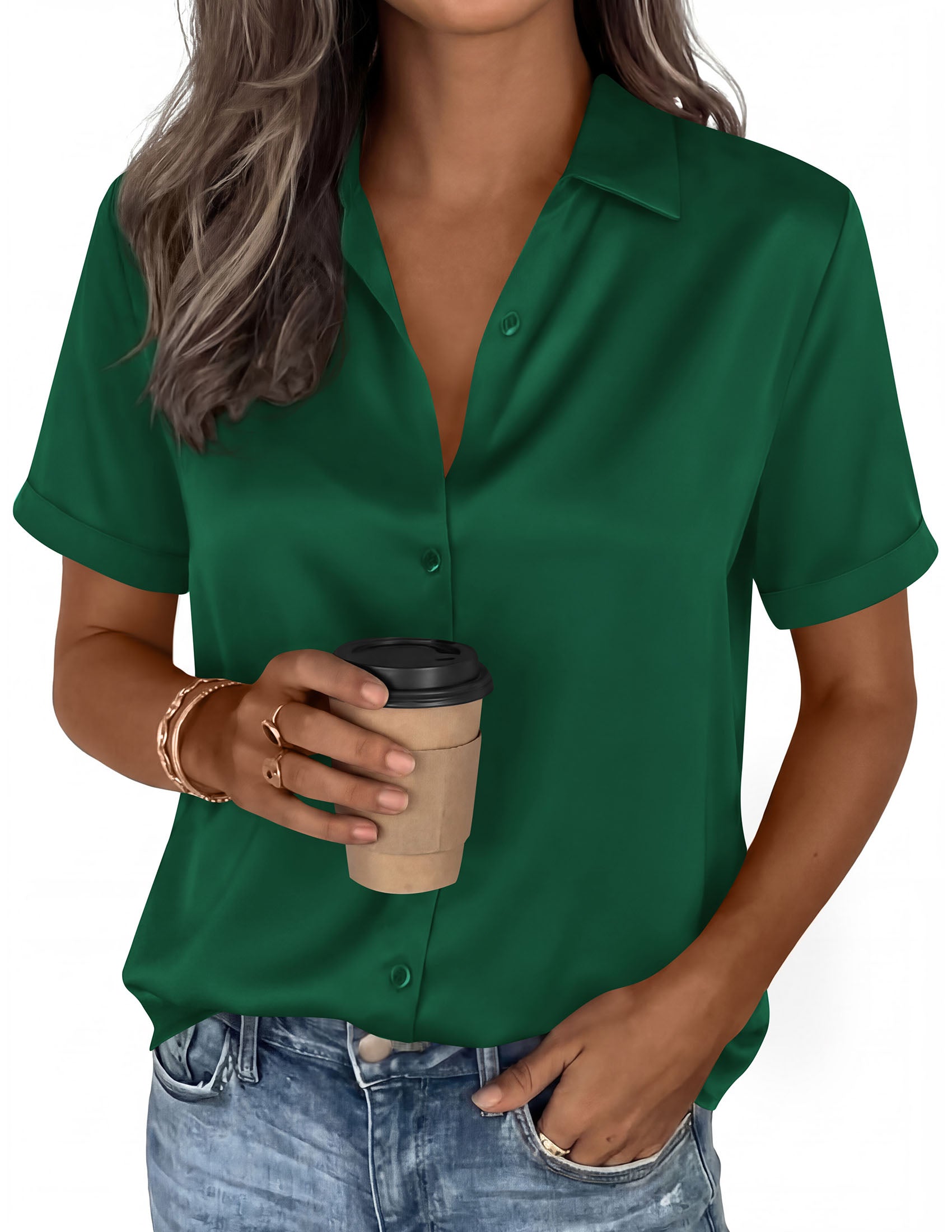 PRETTYGARDEN Women's 2026 Summer Button Down Shirts Short Sleeve Work Tops Dressy Blouses Spring Business Casual Outfits PRETTYGARDEN