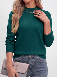 PRETTYGARDEN Womens Fall Mock Neck Long Sleeve Sweater  Soft Stretchy Fabric, V-Shape Knit Pattern, Chic Puff Sleeves, Ribbed Trim Pullover Sweaters, Casual Work Office Outfits
