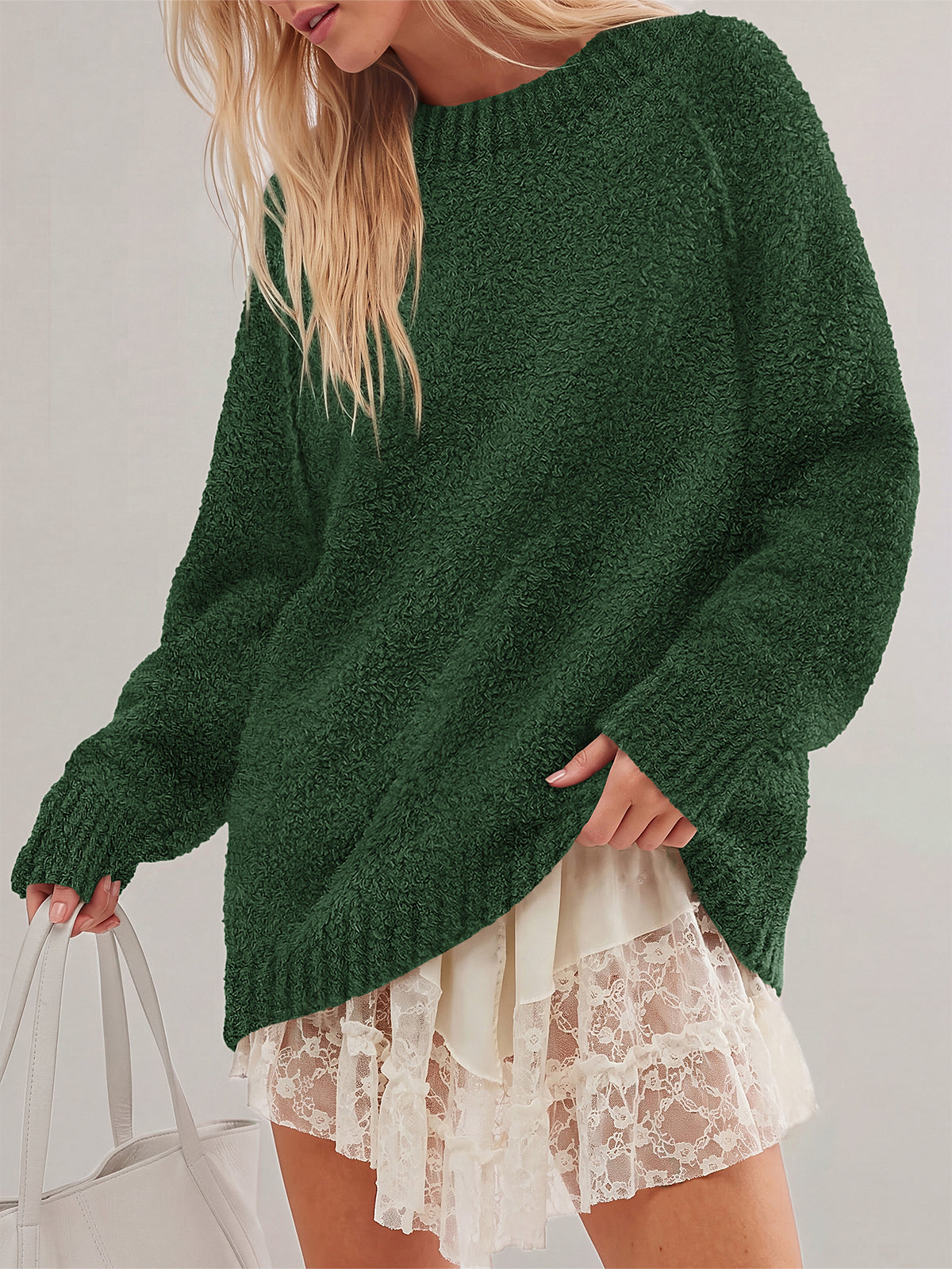 PRETTYGARDEN Womens Oversized Fuzzy Fall Sweaters 2026 Casual Pullover Tops Crew Neck Cozy Ribbed Knit Sweater, Slouchy Loose Fit Raglan Long Sleeve Tops, Chunky Soft Cute Clothes, Fashion Winter Wear