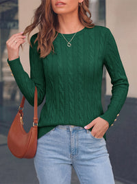 PRETTYGARDEN Fall Sweaters for Women Cable Knit Long Sleeve Button Cuffs | Slim Fit Sweater Tops Dressy Casual, Ribbed Crewneck Sweater Shirts, Women's Sweaters Fall Winter, Business Casual Outfits