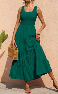 PRETTYGARDEN Women's 2026 Casual Loose Plain Maxi Sundress Smocked Tank Dress Sleeveless Summer Beach Tiered Long Dresses