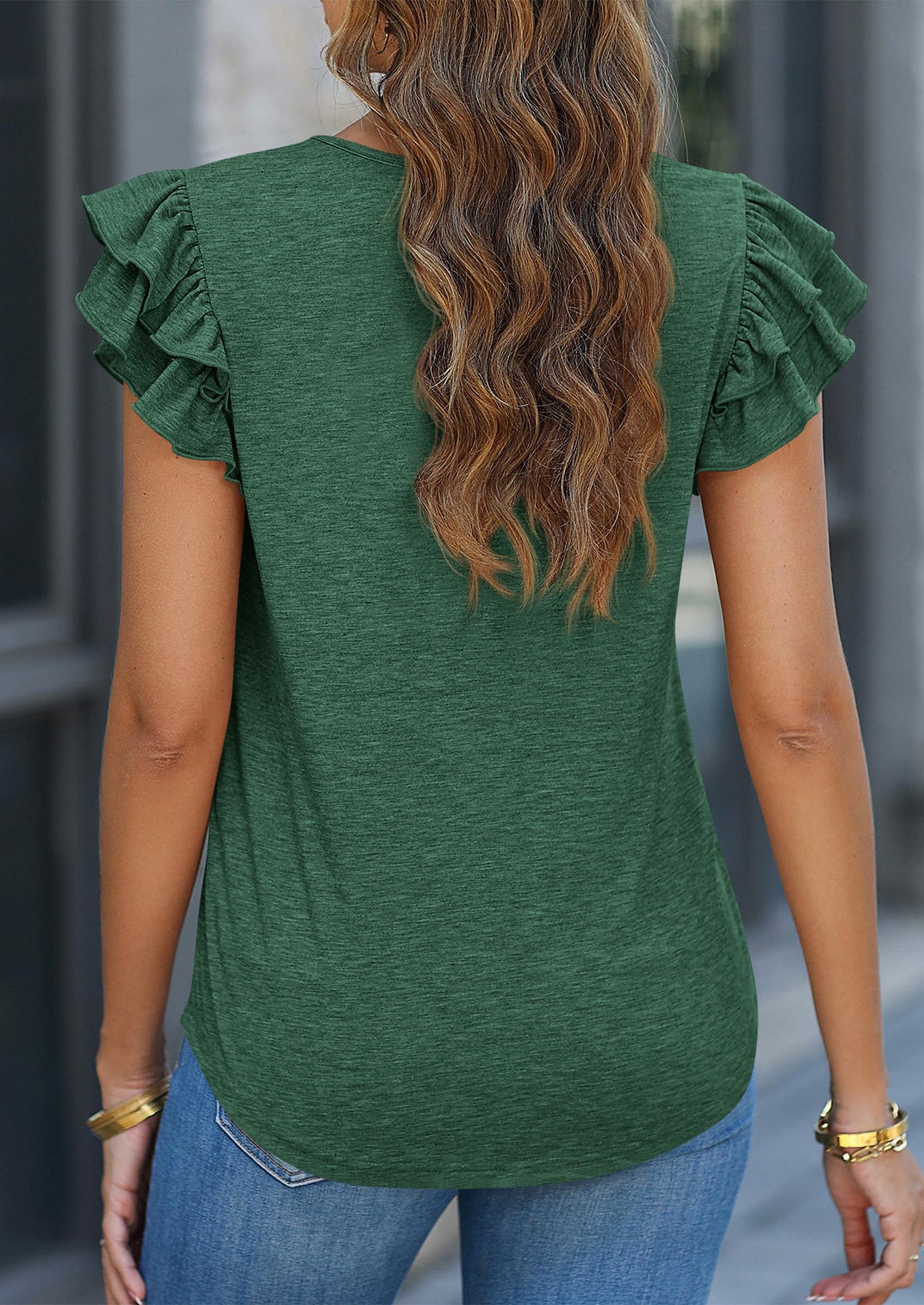 PRETTYGARDEN Summer Tops for Women Spring Trendy Fashion Clothes Casual Ruffle V Neck Short Sleeve Shirts Blouses