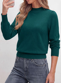 PRETTYGARDEN Womens Fall Mock Neck Long Sleeve Sweater  Soft Stretchy Fabric, V-Shape Knit Pattern, Chic Puff Sleeves, Ribbed Trim Pullover Sweaters, Casual Work Office Outfits
