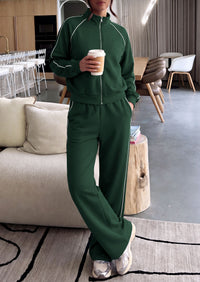 PRETTYGARDEN Women's 2 Piece Sweat Set Casual Fall Outfits | Zip Up Sweatshirt,Wide Leg Pants Sweatsuits,Side Stripes,Matching Lounge Sets,Athletic Wear for Airport,Jogging,Travel,Daily