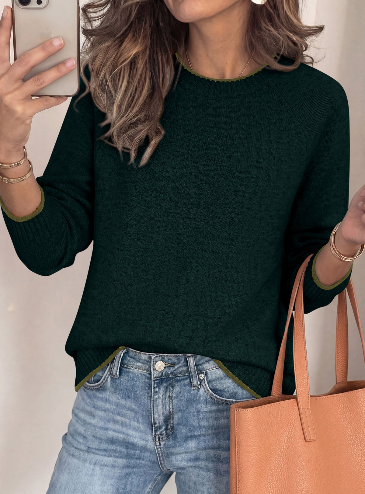 PRETTYGARDEN Womens Crewneck Fall Sweaters Pullover Tops | Soft Stretchy Knit,Reglan Long Sleeve,Ribbed Cuffs,Color Block,Casual Daily Outfits,Office Work Clothes,Winter Layering Wear