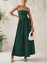 PRETTYGARDEN Women Summer Elegant Strapless Maxi Dress Tube Top Dress A Line Flowy Long Wedding Party Cocktail Dresses