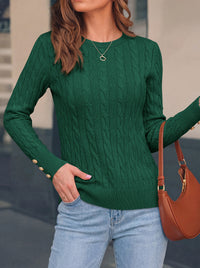 PRETTYGARDEN Fall Sweaters for Women Cable Knit Long Sleeve Button Cuffs | Slim Fit Sweater Tops Dressy Casual, Ribbed Crewneck Sweater Shirts, Women's Sweaters Fall Winter, Business Casual Outfits
