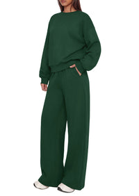 PRETTYGARDEN 2 Piece Lounge Sets for Women Casual Sweatsuits | Soft Stretchy,Drop Shoulder Crew Neck Sweatshirt & Wide Leg Pants,Workout Airport Matching Set Tracksuit,Fall Winter Outfits