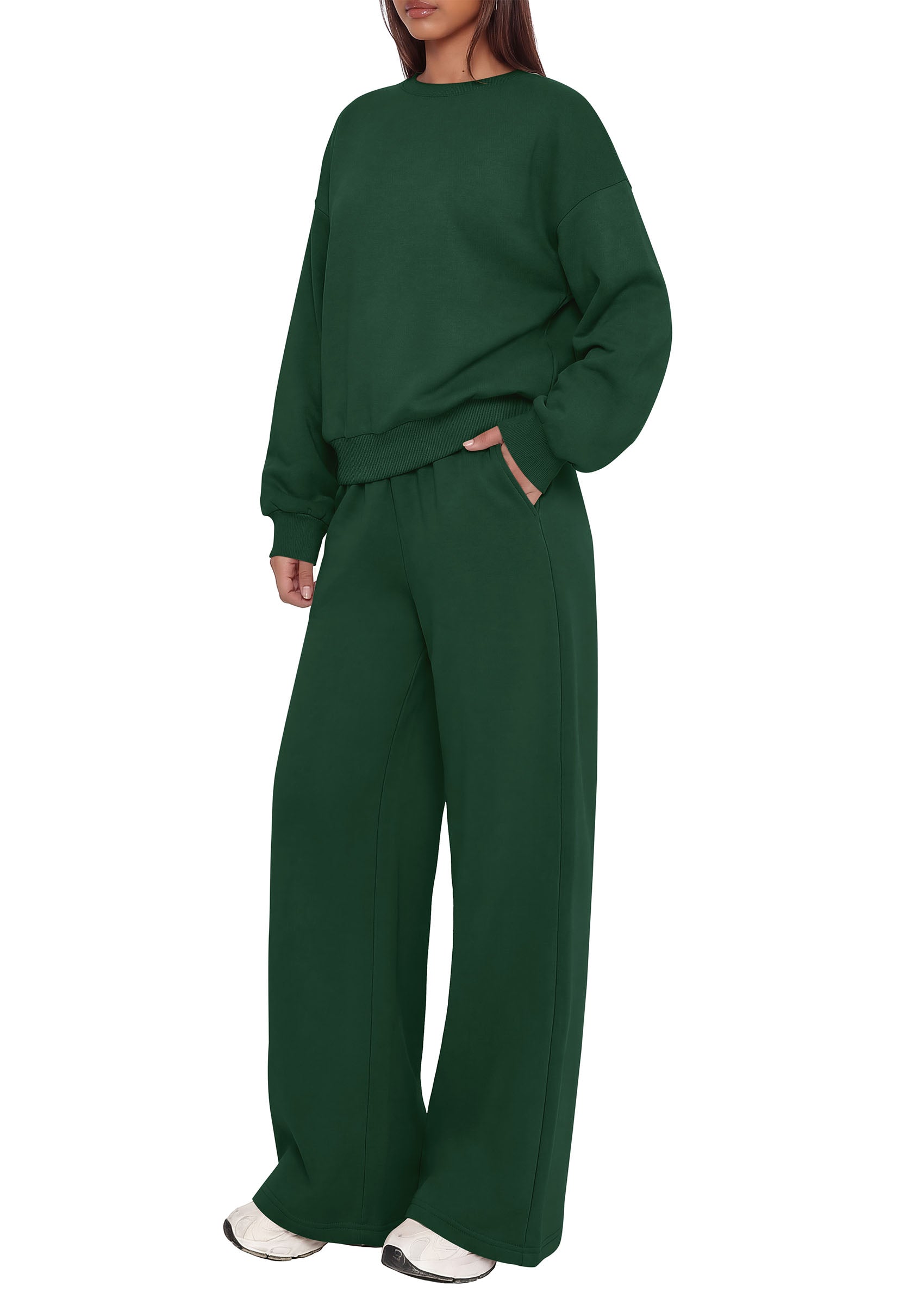 PRETTYGARDEN 2 Piece Lounge Sets for Women Casual Sweatsuits | Soft Stretchy,Drop Shoulder Crew Neck Sweatshirt & Wide Leg Pants,Workout Airport Matching Set Tracksuit,Fall Winter Outfits