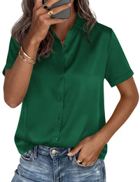 PRETTYGARDEN Women's 2026 Summer Button Down Shirts Short Sleeve Work Tops Dressy Blouses Spring Business Casual Outfits PRETTYGARDEN