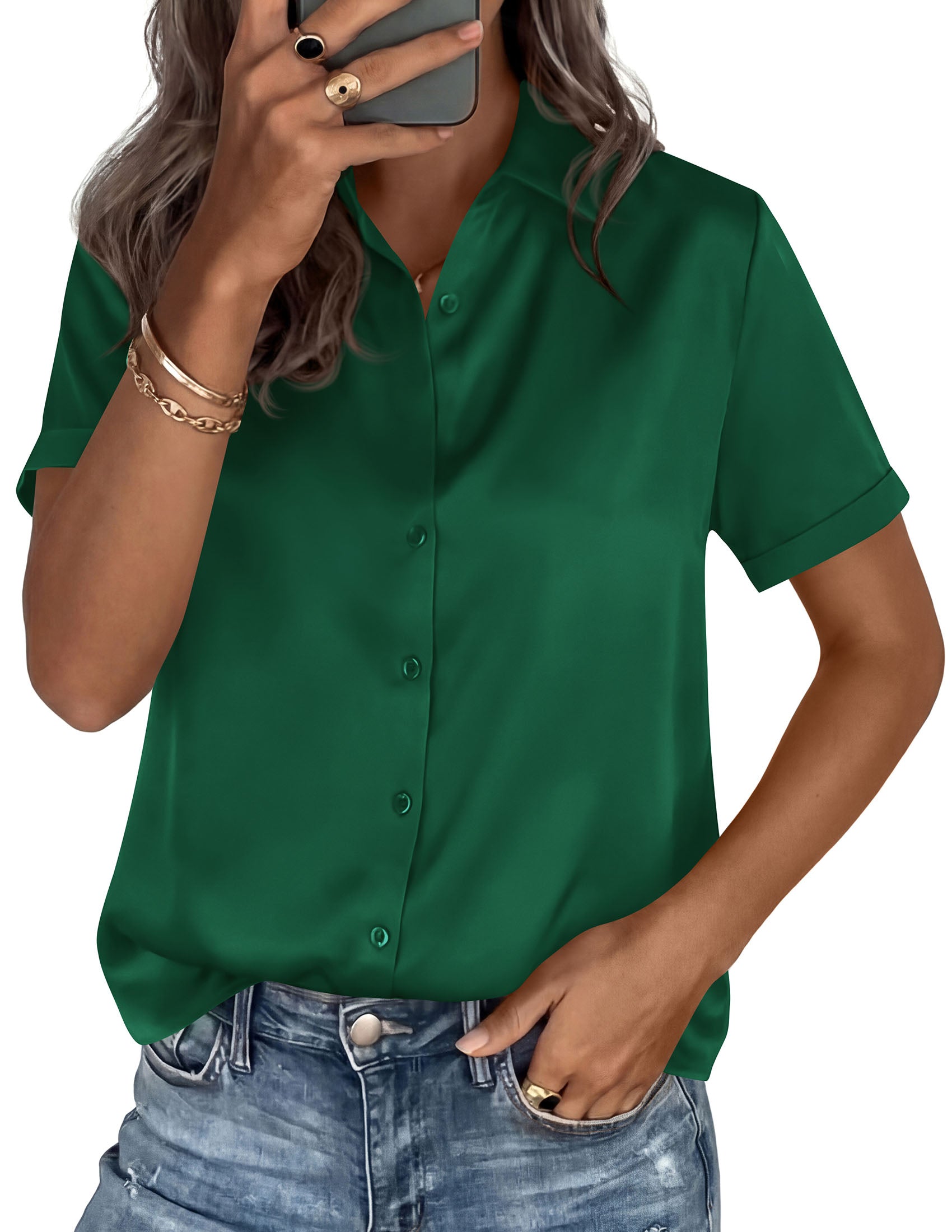 PRETTYGARDEN Women's 2026 Summer Button Down Shirts Short Sleeve Work Tops Dressy Blouses Spring Business Casual Outfits PRETTYGARDEN