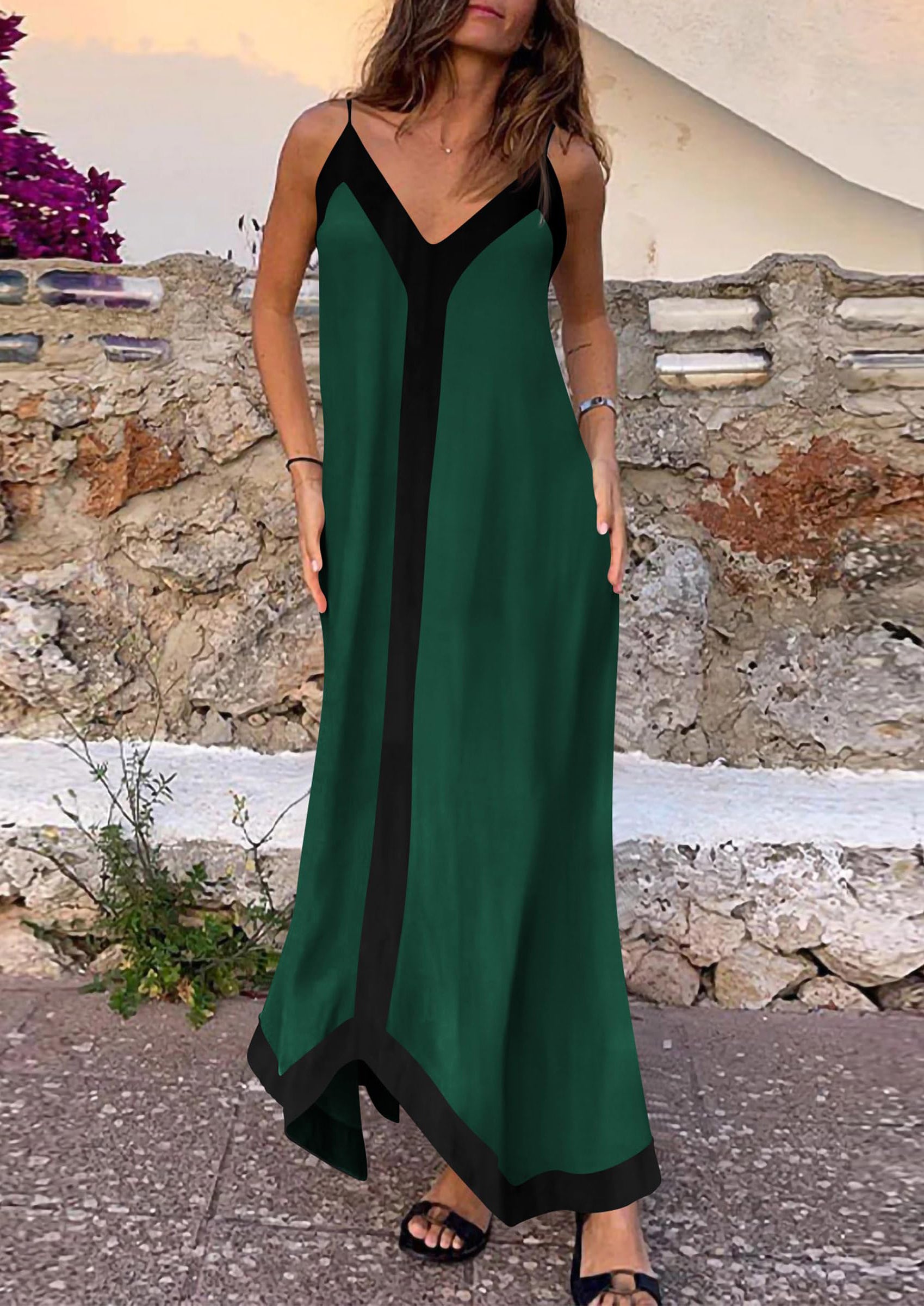 PRETTYGARDEN Women's Flowy Maxi Dress Summer Sleeveless V Neck Spaghetti Strap Elegant Wedding Party Dresses