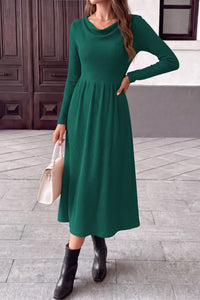 PRETTYGARDEN Women Casual Cowl Neck Long Sleeve Midi Dress