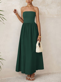 PRETTYGARDEN Women Summer Elegant Strapless Maxi Dress Tube Top Dress A Line Flowy Long Wedding Party Cocktail Dresses