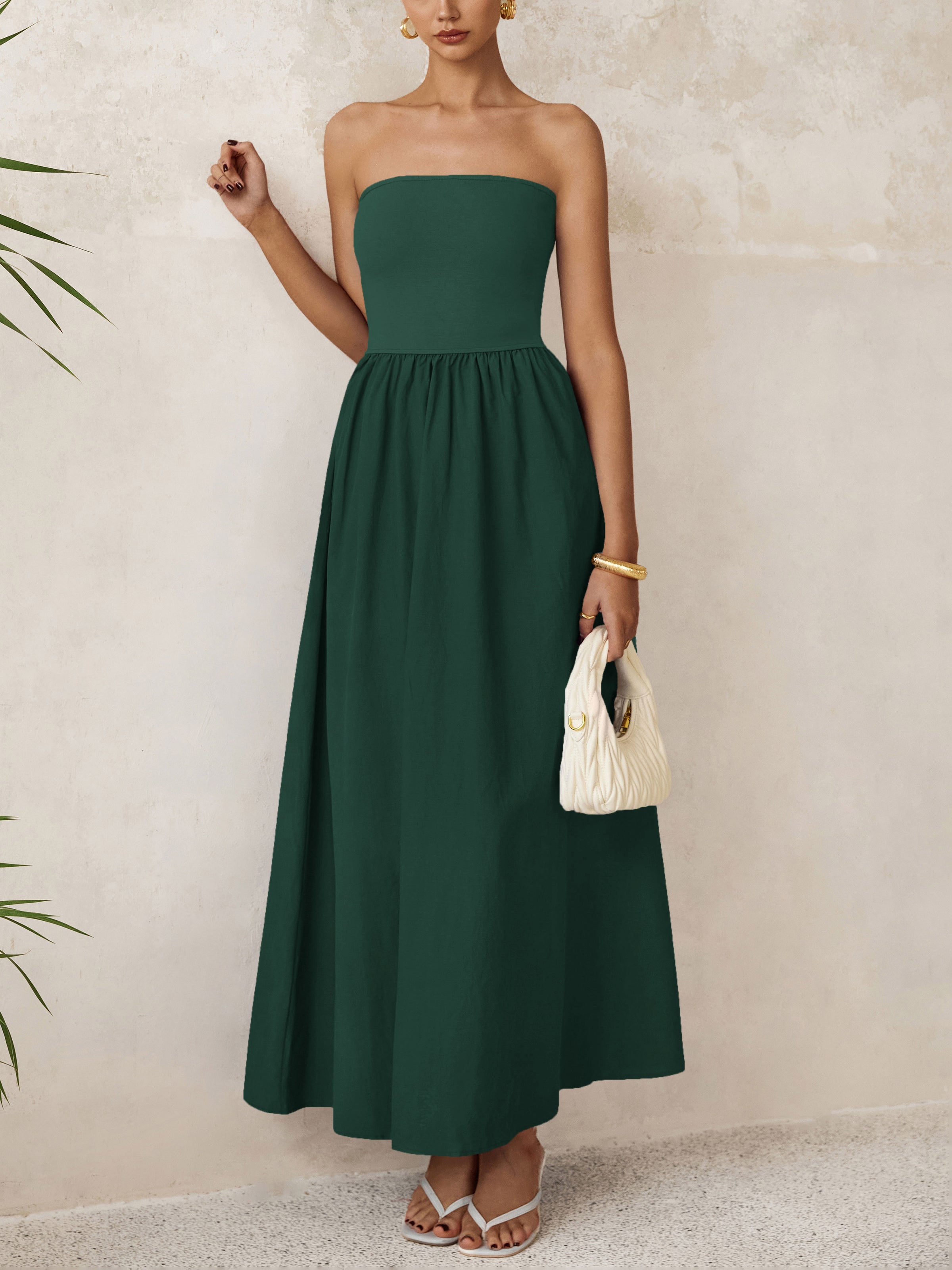 PRETTYGARDEN Women Summer Elegant Strapless Maxi Dress Tube Top Dress A Line Flowy Long Wedding Party Cocktail Dresses