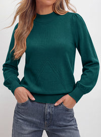 PRETTYGARDEN Womens Fall Mock Neck Long Sleeve Sweater  Soft Stretchy Fabric, V-Shape Knit Pattern, Chic Puff Sleeves, Ribbed Trim Pullover Sweaters, Casual Work Office Outfits