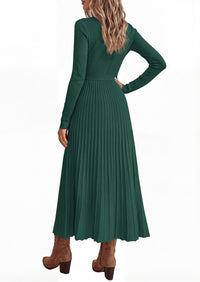 PRETTYGARDEN Womens Fall Maxi Long Sleeve Sweater Dress  Soft Stretchy Knit, V Neck A Line Dresses with Bow, Flowy Pleated Hem, Cocktail Party Outfits, Trendy Winter Clothes