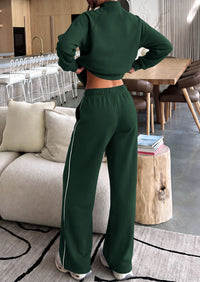 PRETTYGARDEN Women's 2 Piece Sweat Set Casual Fall Outfits | Zip Up Sweatshirt,Wide Leg Pants Sweatsuits,Side Stripes,Matching Lounge Sets,Athletic Wear for Airport,Jogging,Travel,Daily
